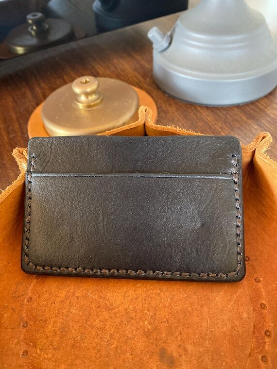 Hand-Stitched Veg-Tan Leather Card Holder: Sl...