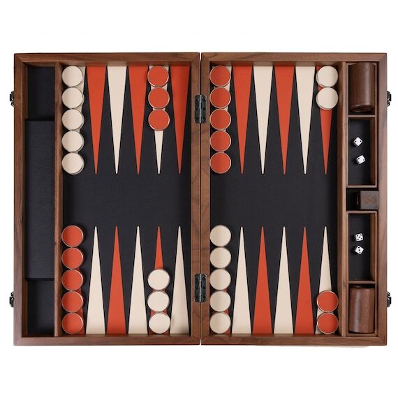 Handcrafted Orange & Cream Leather Backgammon...