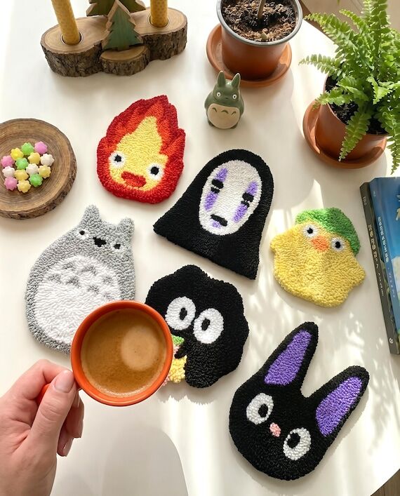 Anime Punch Needle Coaster, Handmade Mug Rug,...