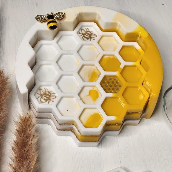 Handmade Resin Honeycomb Coasters: Bee-Themed...