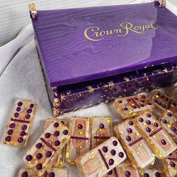 Handmade Crown Royal Domino Set: Resin Art Ga...