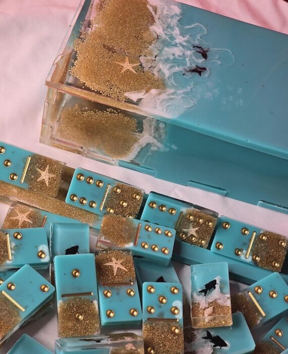 Ocean Dominos Resin Domino Set with Gold Acce...