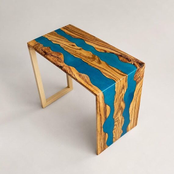 Handmade Resin River Waterfall Accent Table, ...