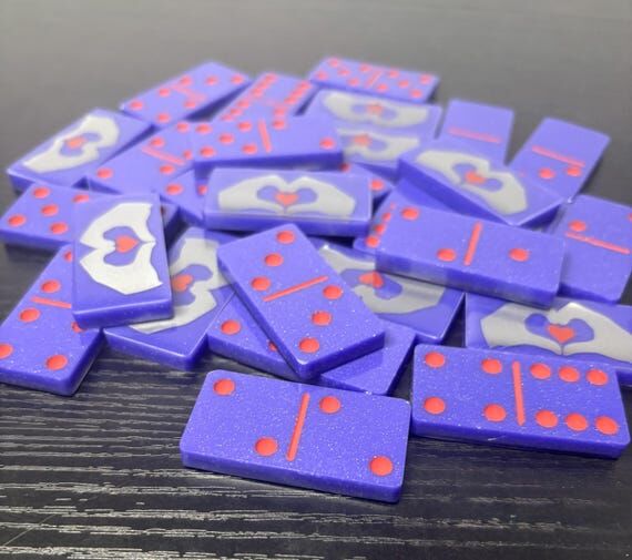 Purple and red Hand Heart handmade Dominoes....