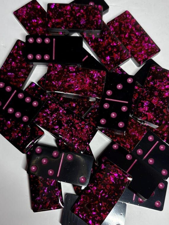 Pink and orange flake handmade resin Dominoes...
