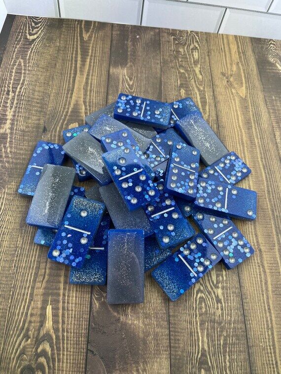 Blue and silver handmade resin Dominoes...