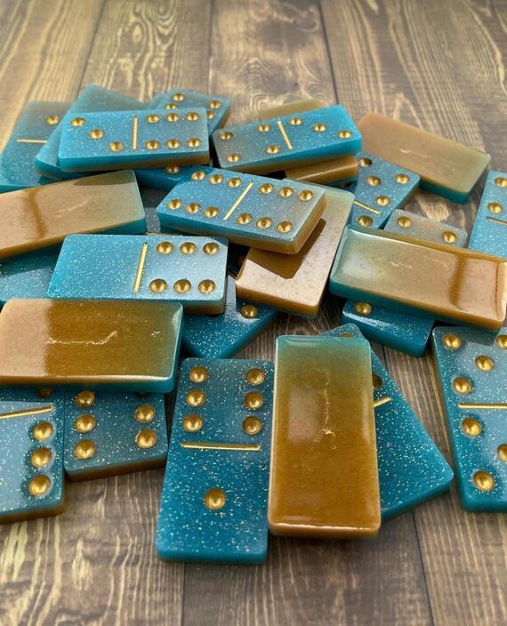 Turquoise and Gold handmade resin Dominoes....