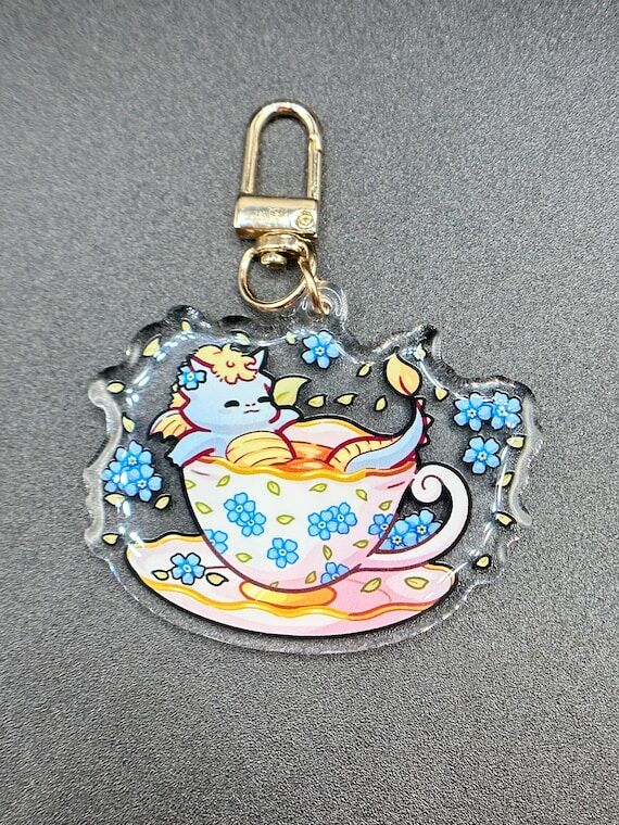 Blue Dragon in Tea Cup Keychain | Acrylic Key...
