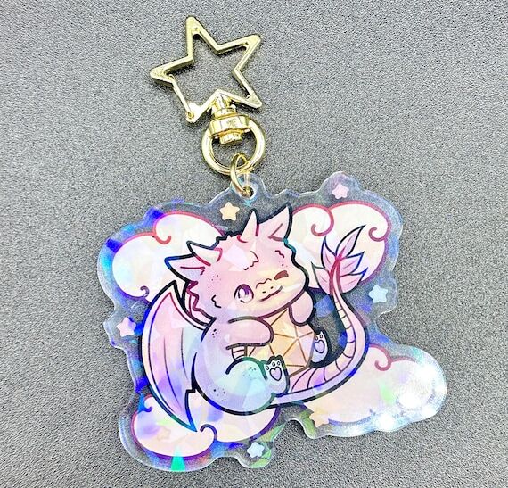 Holo Dice Dragon Keychain | Holographic Acryl...