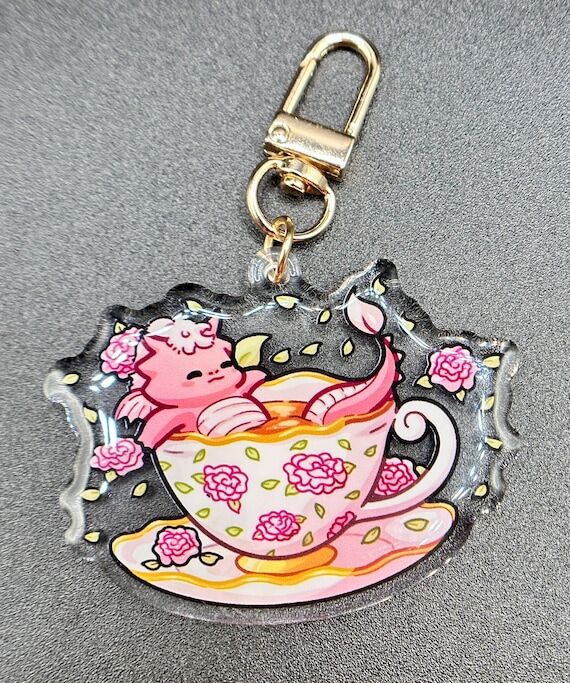 Pink Dragon in Tea Cup Keychain | Acrylic Key...