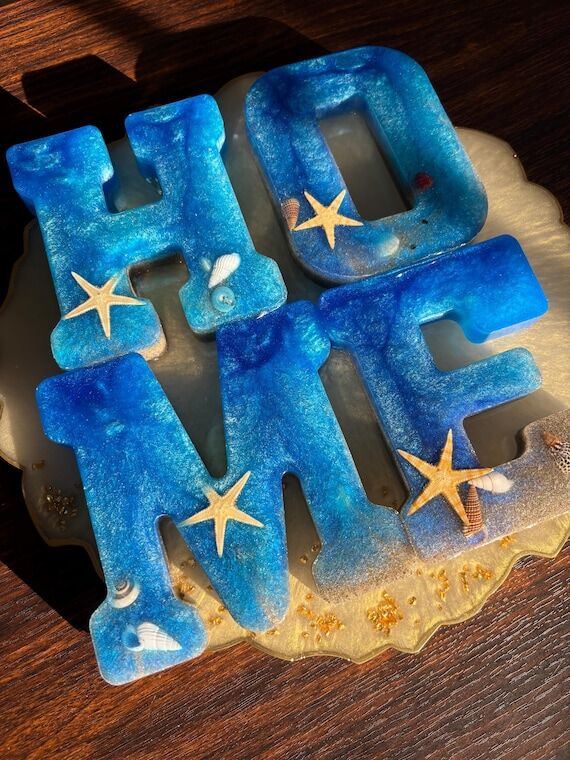 Resin HOME Sign Wall Decor, Coastal Beach Hou...