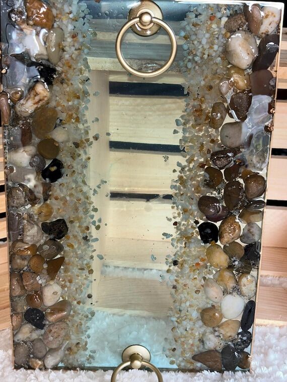 Coastal Resin Serving Tray with Gold Ring Han...