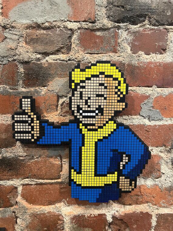 Handmade 8-Bit Fallout Thumbs Up Guy - Wooden...