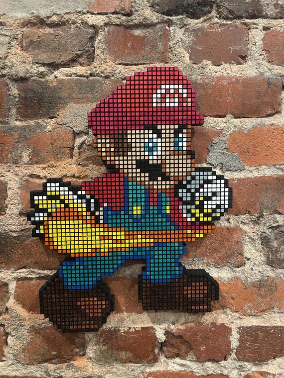 Handmade 8-Bit Fireball Mario Wooden Wall Art...