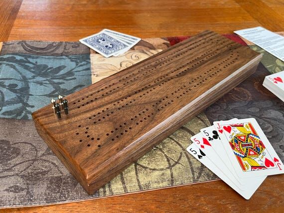 Handmade 2 Track Cribbage Board: Walnut, Cher...
