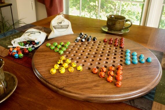 Handmade Chinese Checkers Board: Solid Walnut...