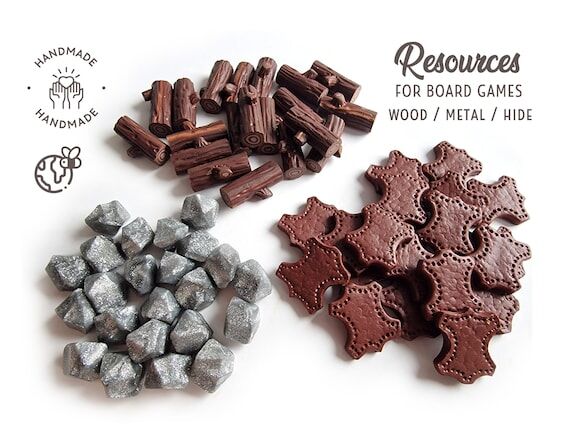 Resources for board games - Iron, wood, hide ...
