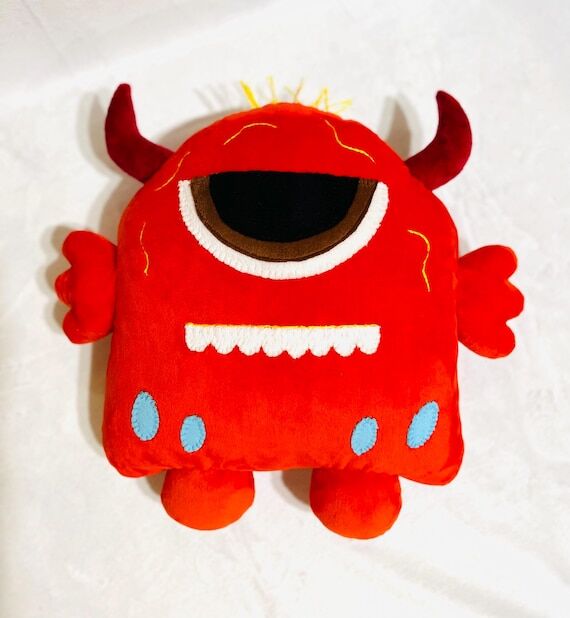 Handmade Red Monster Plush Toy: Soft Pillow T...