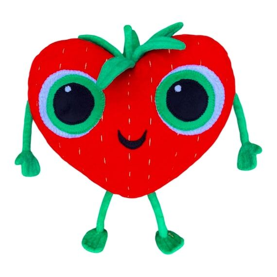 Handmade Strawberry Plush Pillow, Fruit Cushi...