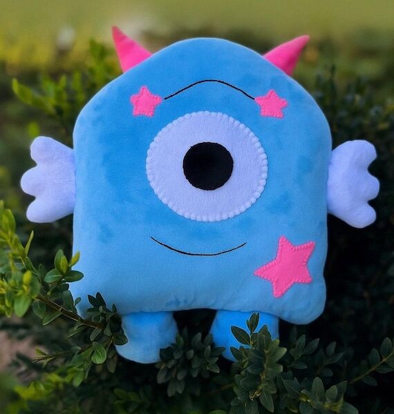 Blue One-Eyed Monster Plush Pillow, Handmade ...