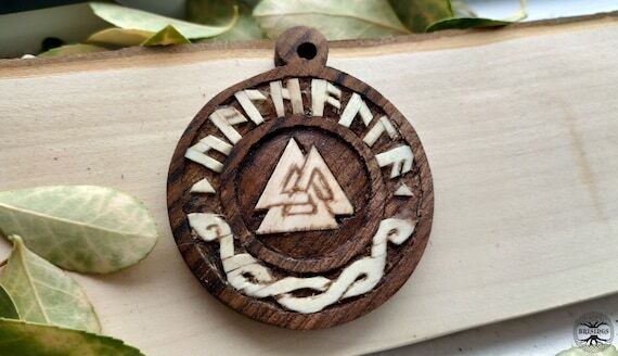 Viking Jewelry, Wooden Pendant - Valhalla, Wo...