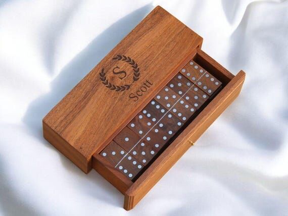 Engraved Wooden Dominoes Set, Personalized Gi...