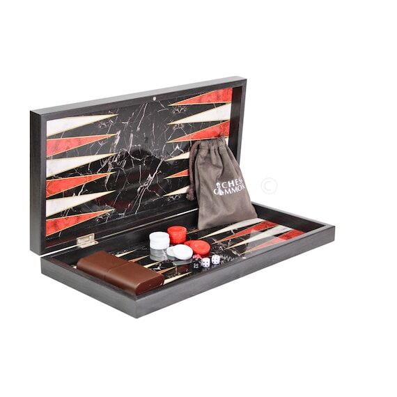 Personalized Black Marble Wooden Backgammon S...