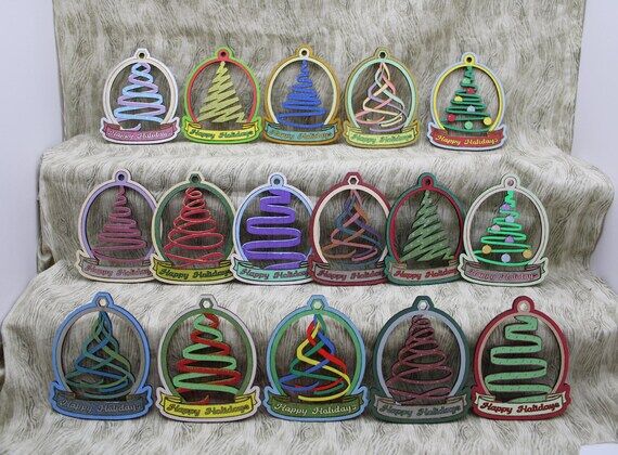 Random Set of 5 Wood Ribbon Style Happy Holid...