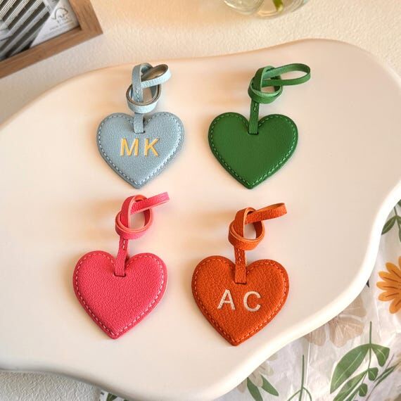 Personalized Leather Heart Bag Charm, Custom ...