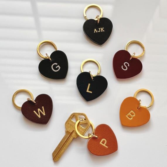 Mini Leather Heart Initial Keychain, Personal...