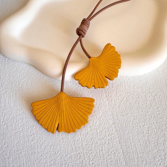 Handcrafted Leather Ginkgo Leaf Bag Charm, Bo...