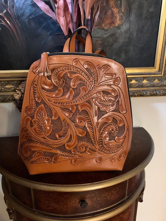 Hand-Tooled Leather Backpack NUUK: Full-Grain...