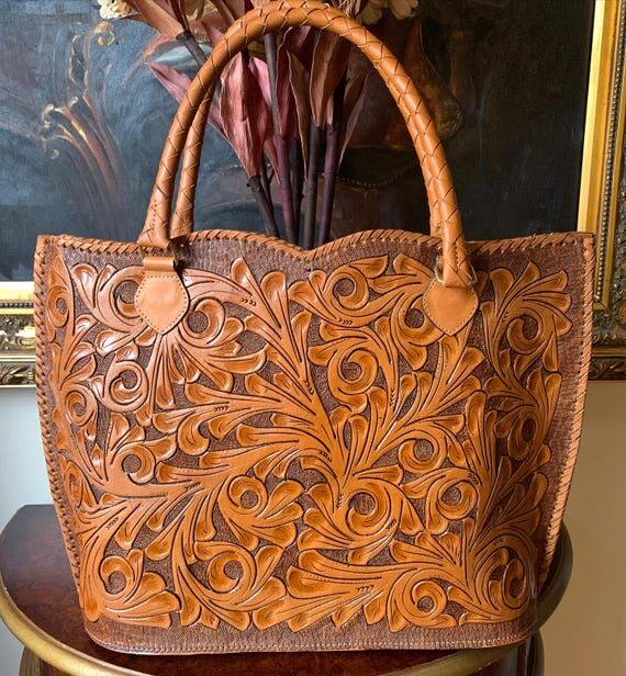 Hand-Tooled Leather Large Tote “IBIZA”, B...
