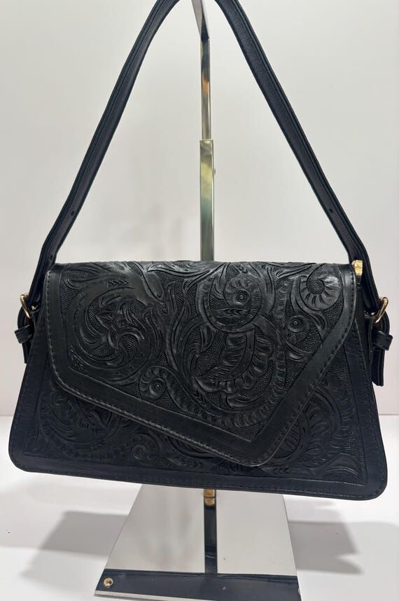 Hand-Chiseled Leather Bag - Black...