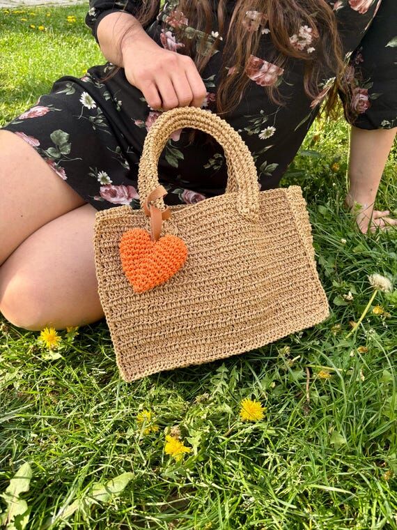 Handmade Raffia Crochet Bag: Boho Summer Tote...