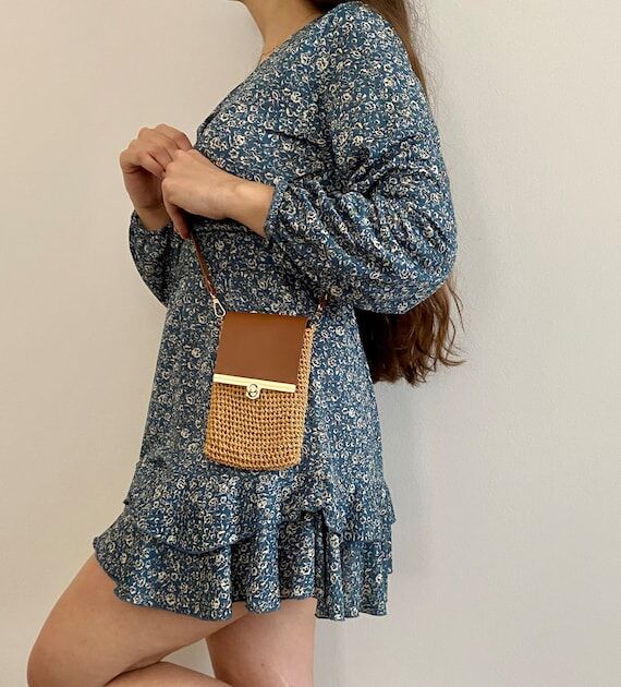 Crochet Cell Phone Crossbody Bag: Raffia Mini...