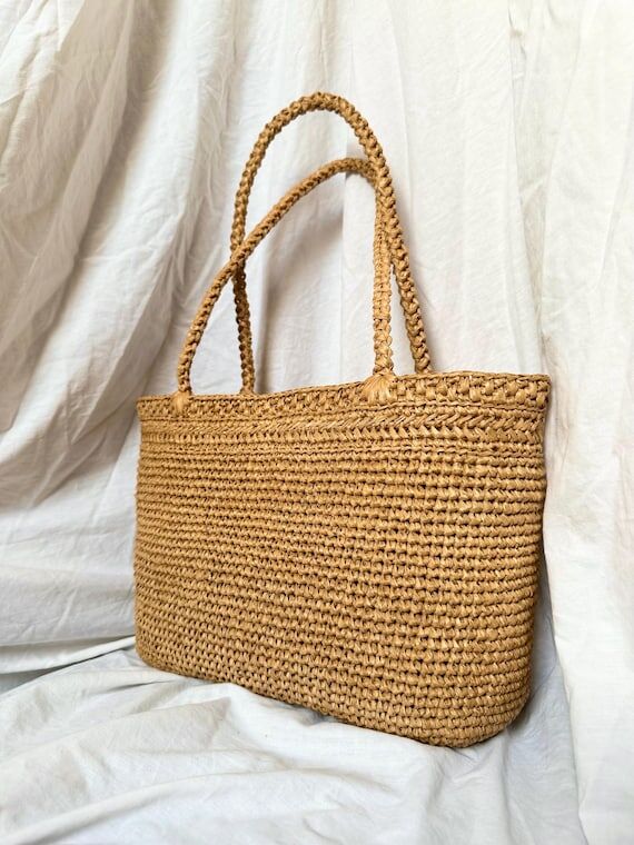 Handmade Raffia Crochet Tote Bag - Astrid Bas...