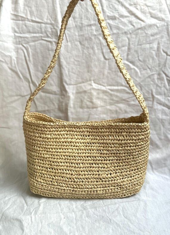 Crochet Raffia Baguette Bag, Handwoven Straw ...