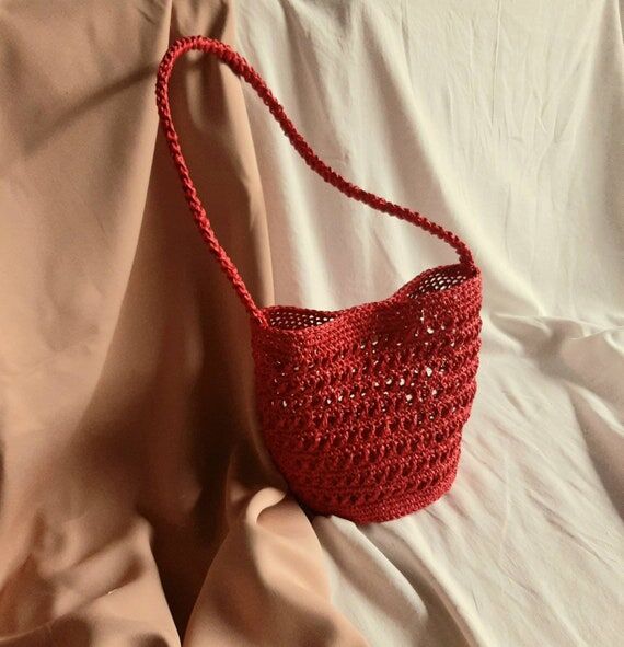 Handmade Red Raffia Crochet Bag -Manon Basket...