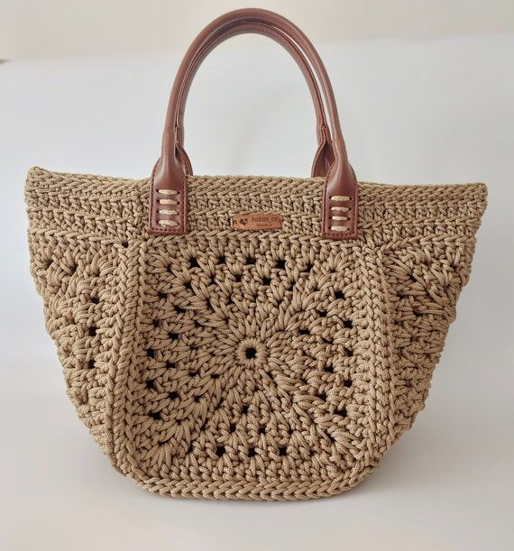 Handmade Crochet Tote Bag: Granny Square Moti...