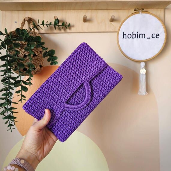 Handmade Knit Purple Clutch Bag, Evening Bag...