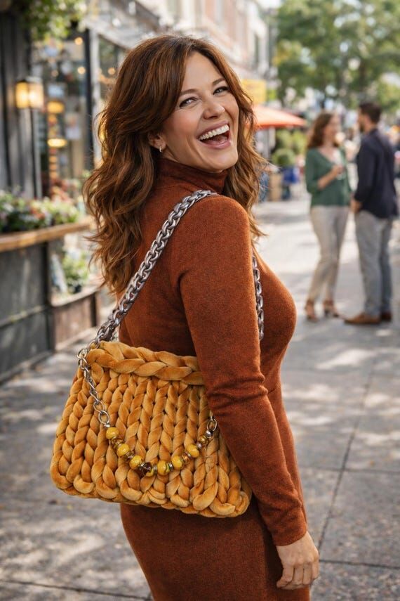 Hand-Knitted Velvet Shoulder Bag: Amber Beade...