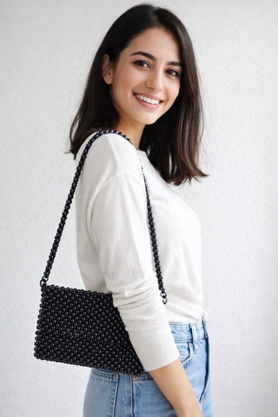 Handmade Black Pearl Shoulder Bag...