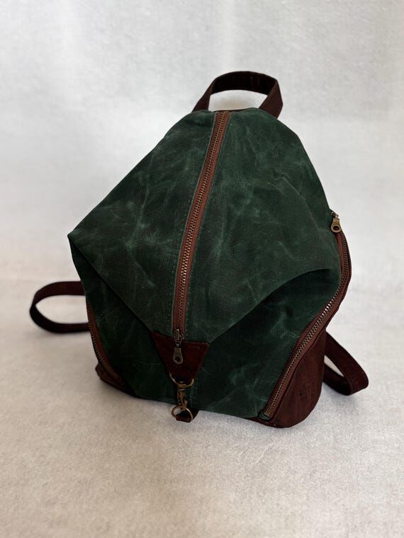 Cork and Hunter Green Waxed Canvas Backpack...