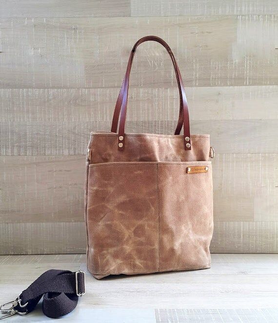Handmade Waxed Canvas Tote Bag: Beige Tan, Le...