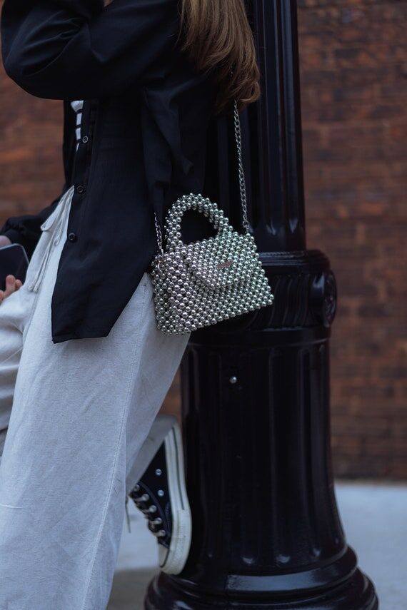 Handmade Beaded Silver Bag: Party Purse...