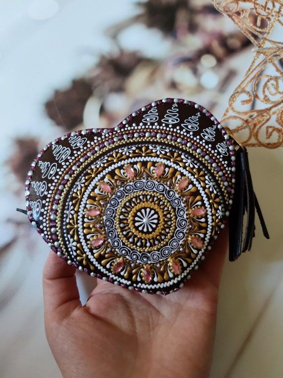 Handmade Mandala Heart Leather Purse: Unique ...