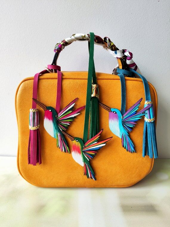 Handmade Leather Hummingbird Bag Charm: Color...