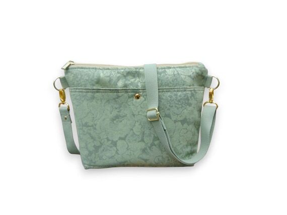 Crossbody bag in sage green home decor fabric...