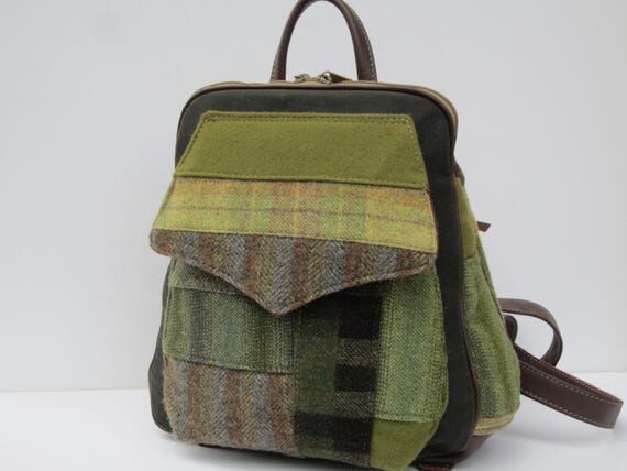 Green Patchwork Wool Backpack | Upcycled Woo...